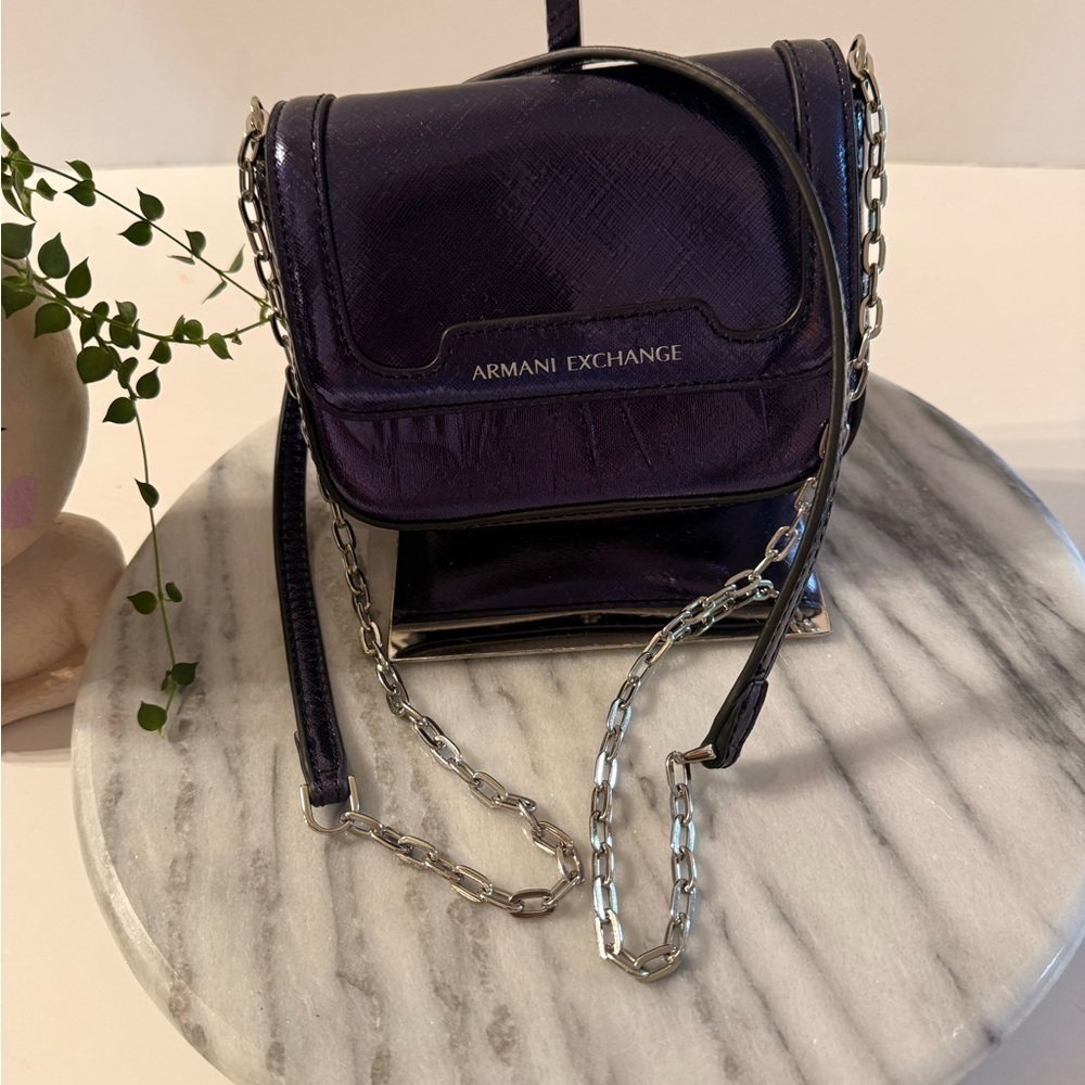 Armani Exchange Purple Metallic Crossbody Elegant Evening Bag 6W-4.5H-2D